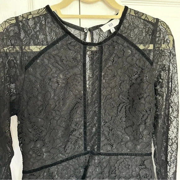 NSR Lace Long Sleeve Ruffle Cuff Black Sheer Mini Cocktail Dress Size Me… - Picture 2 of 12